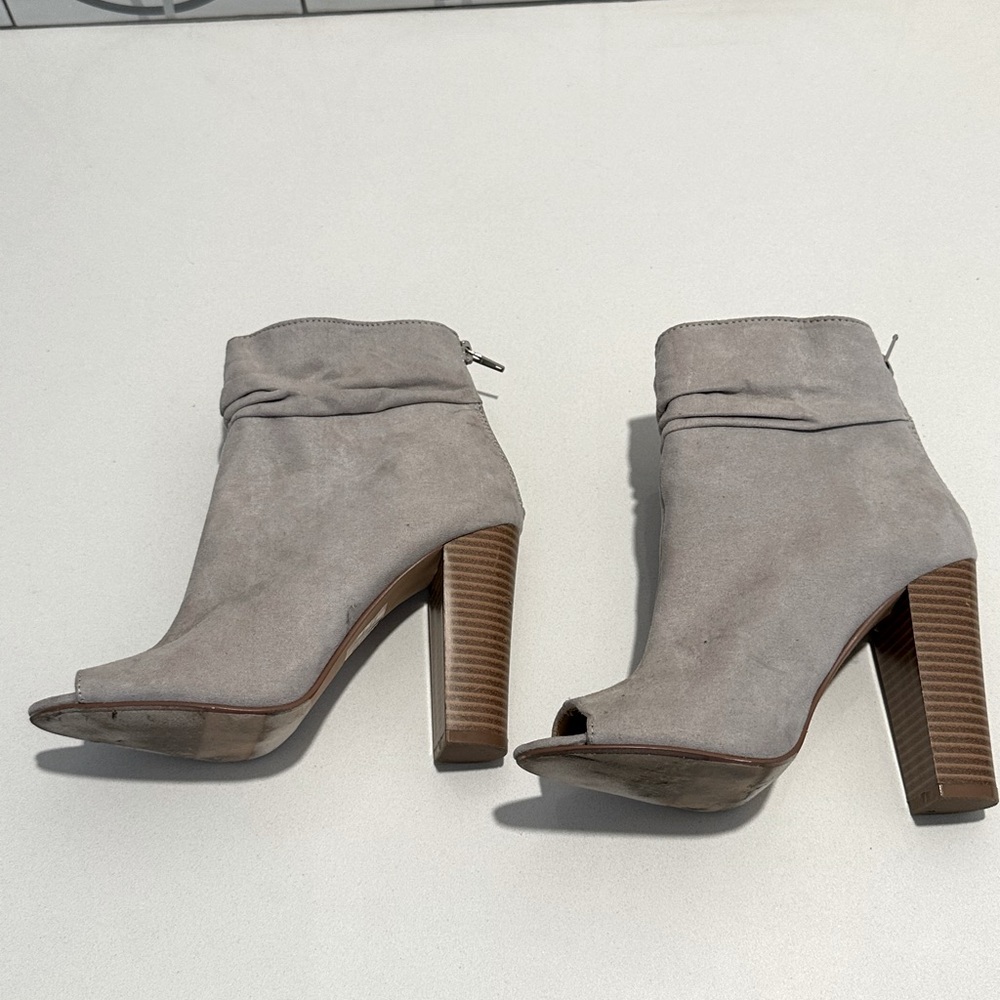 Express Grey Suede Open Toe Bootie - Picture 3 of 4